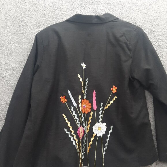 Indigo Moon Black Embroidered Jacket Pink Floral Top Set womens L - Picture 4 of 7